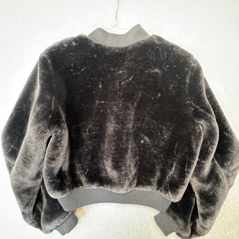 Seek The Label Faux Fur Bomber Jacket XS Black Cropped‎ Ring Pull Zip Up
